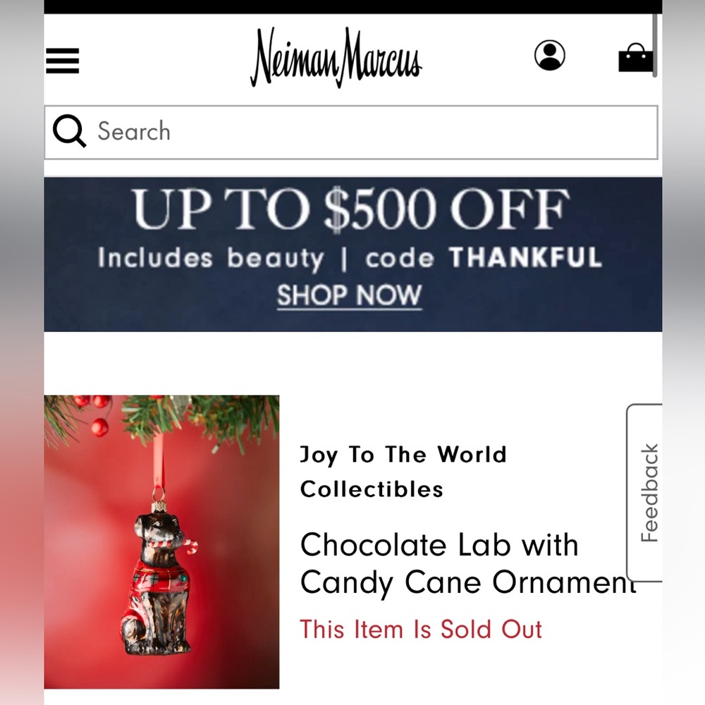 *NWT* Neiman Marcus Labrador Christmas Ornament (candy cane broken) - retail $68